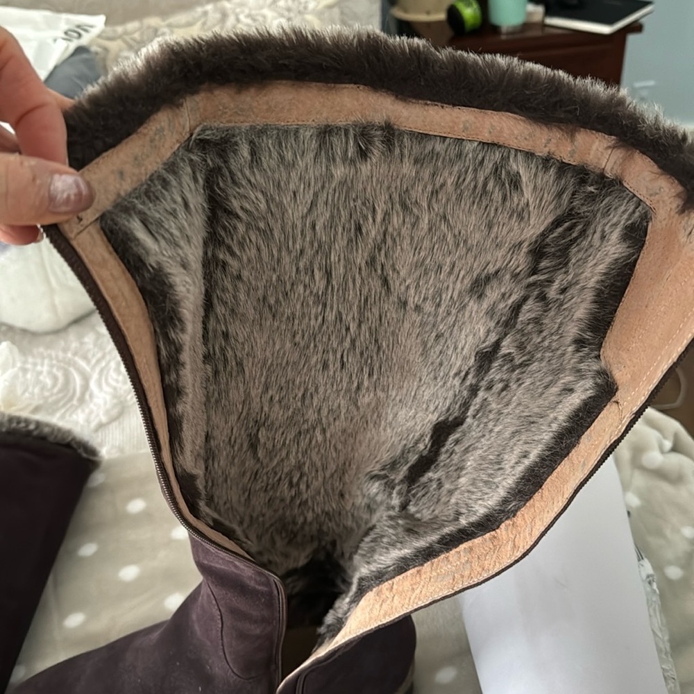 Anthropologie Lienda brown suede and fur tall boots, size10